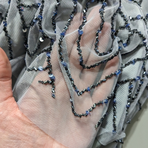 Adrianna Papell Grey Blue Blouson Beaded Sequined Cocktail Mini Dress US 8 - Picture 15 of 15